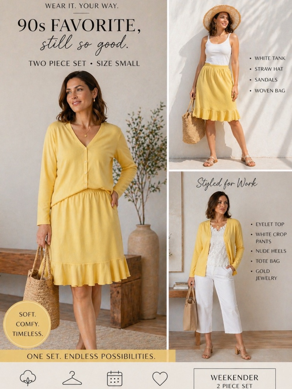 Women's Yellow Ruffle Hem Skirt - Two Piece Set